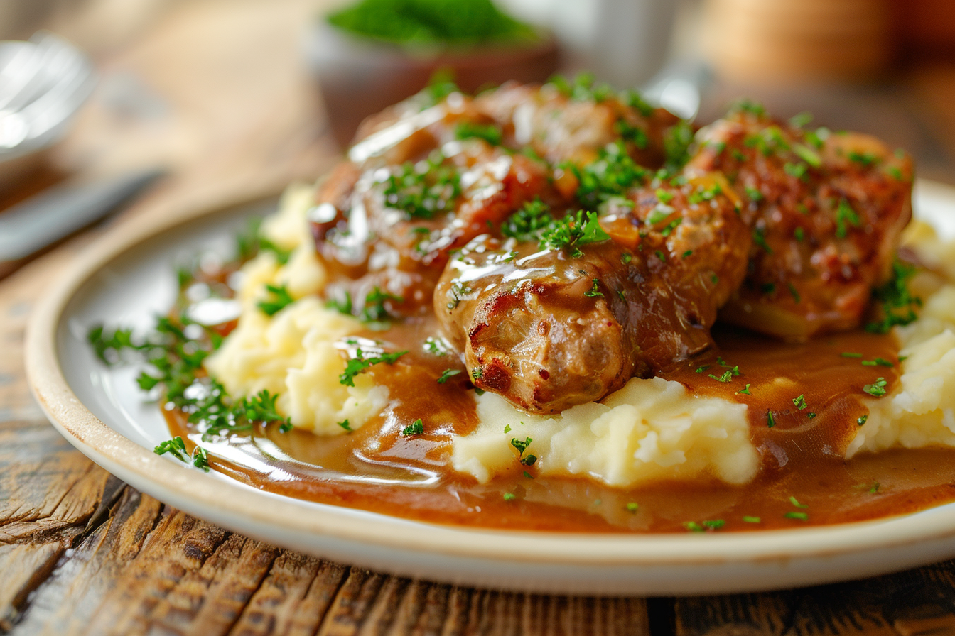 Frikadellen mit Kartoffelpüree – fertig angerichtet