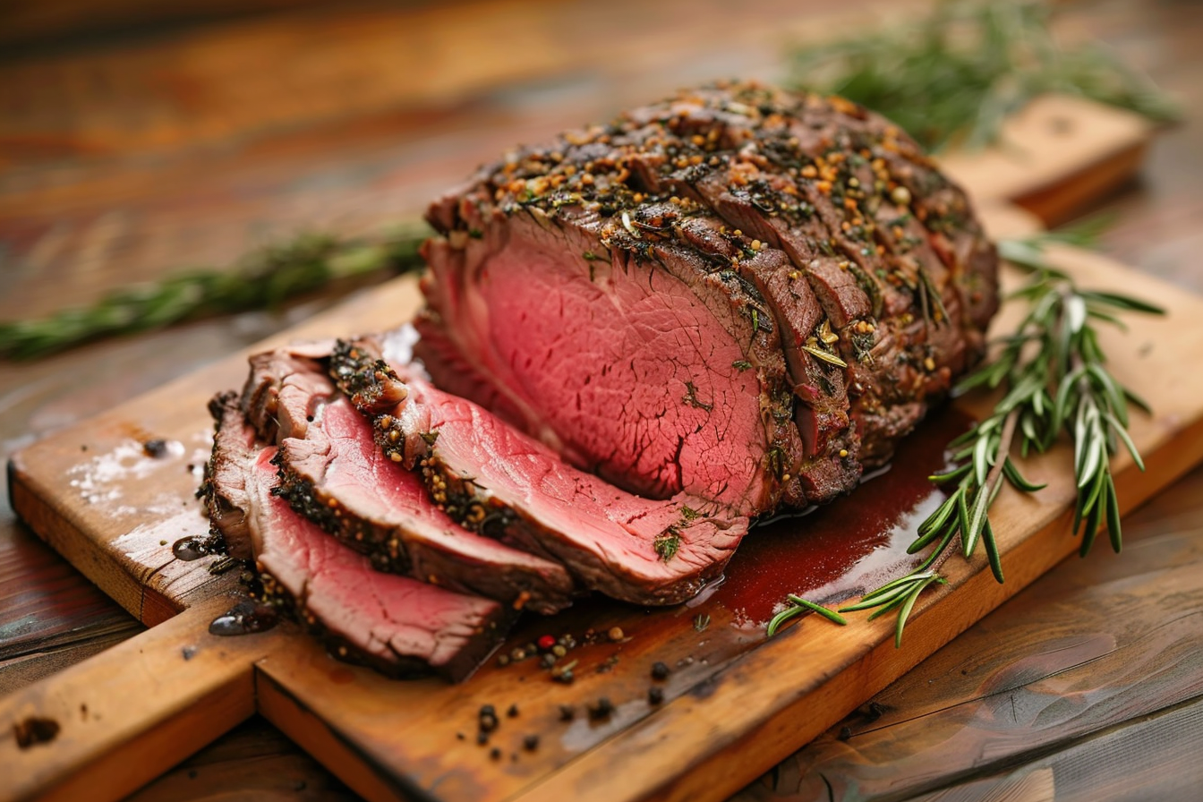 Weihnachtsbraten (Roastbeef) – fertig angerichtet und serviert