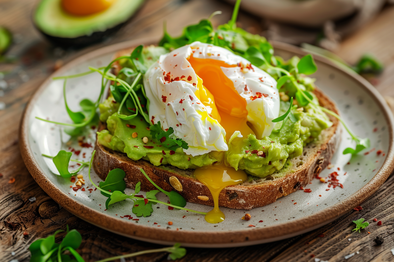 Avocado-Brot mit pochiertem Ei – fertig angerichtet