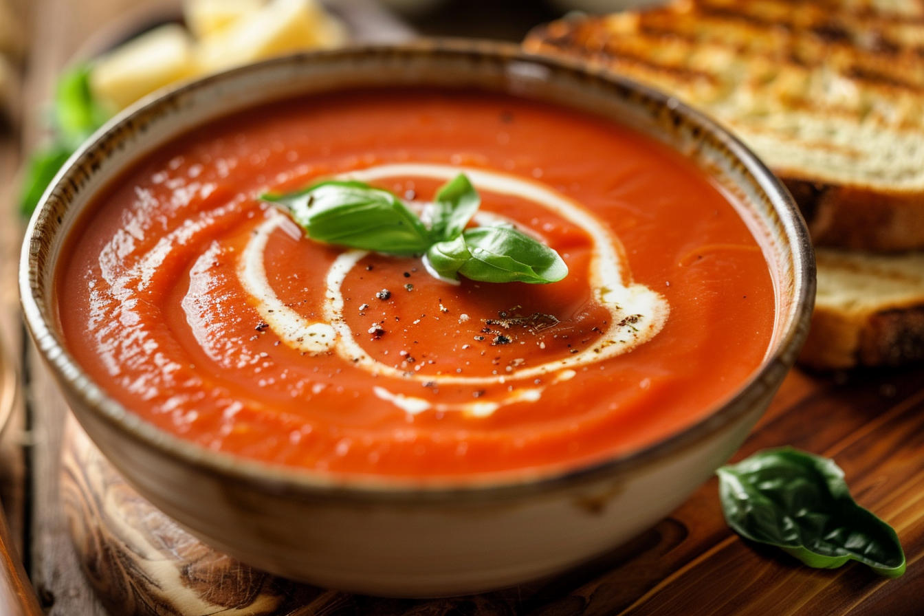 Cremige Tomatensuppe – fertig angerichtet