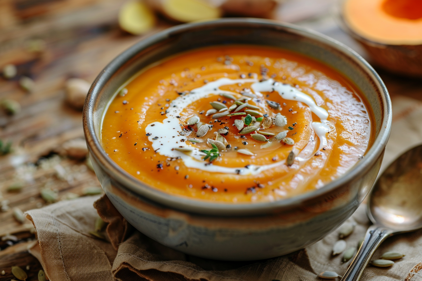 Süßkartoffel-Ingwer-Suppe – fertig angerichtet