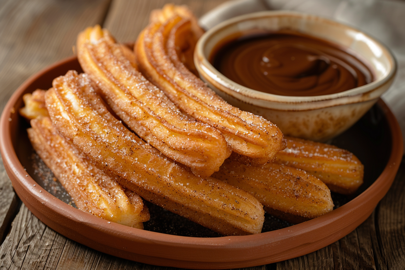 Churros mit Schokosauce – fertig angerichtet und serviert