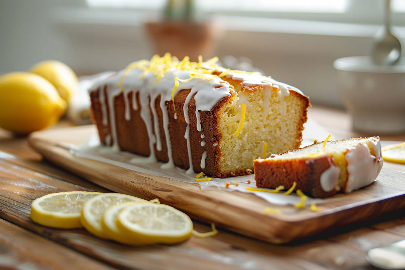 Saftiger Zitronenkuchen – fertig angerichtet