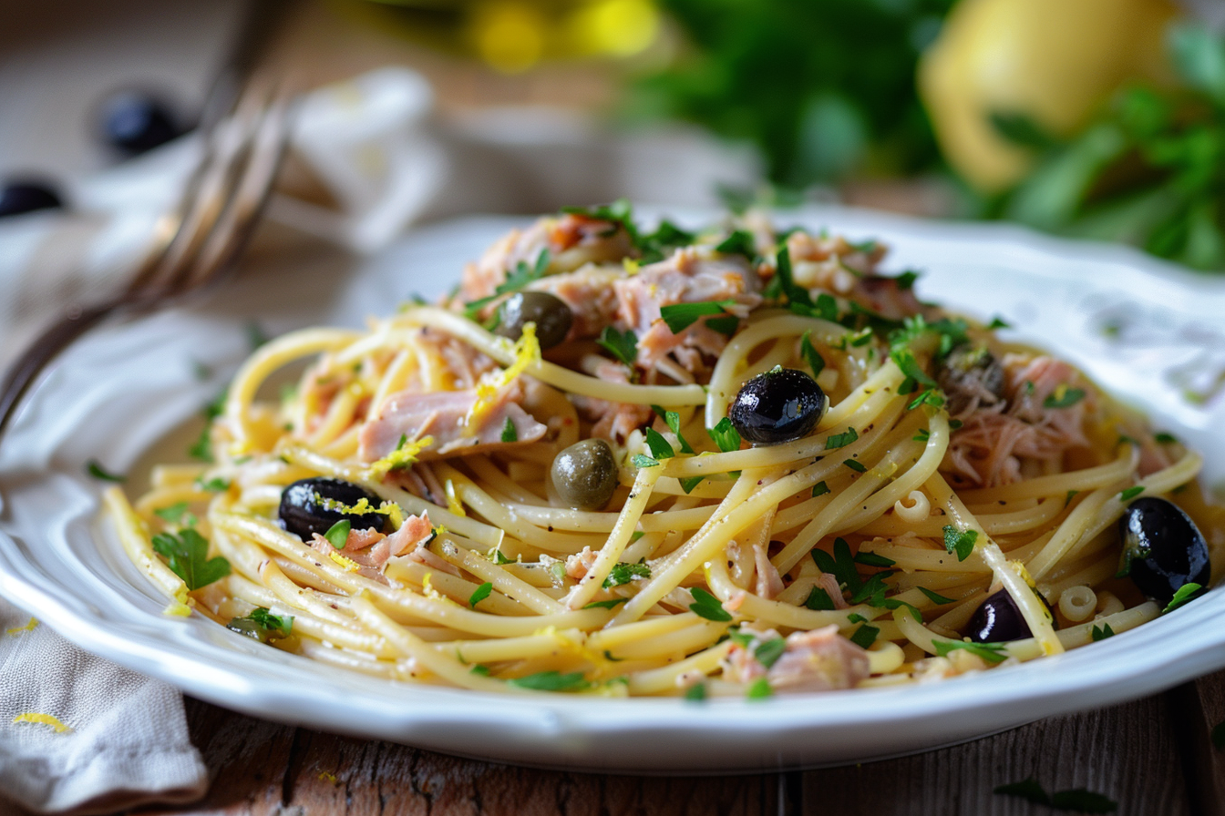 Vorratskammer-Thunfischpasta – fertig angerichtet und serviert