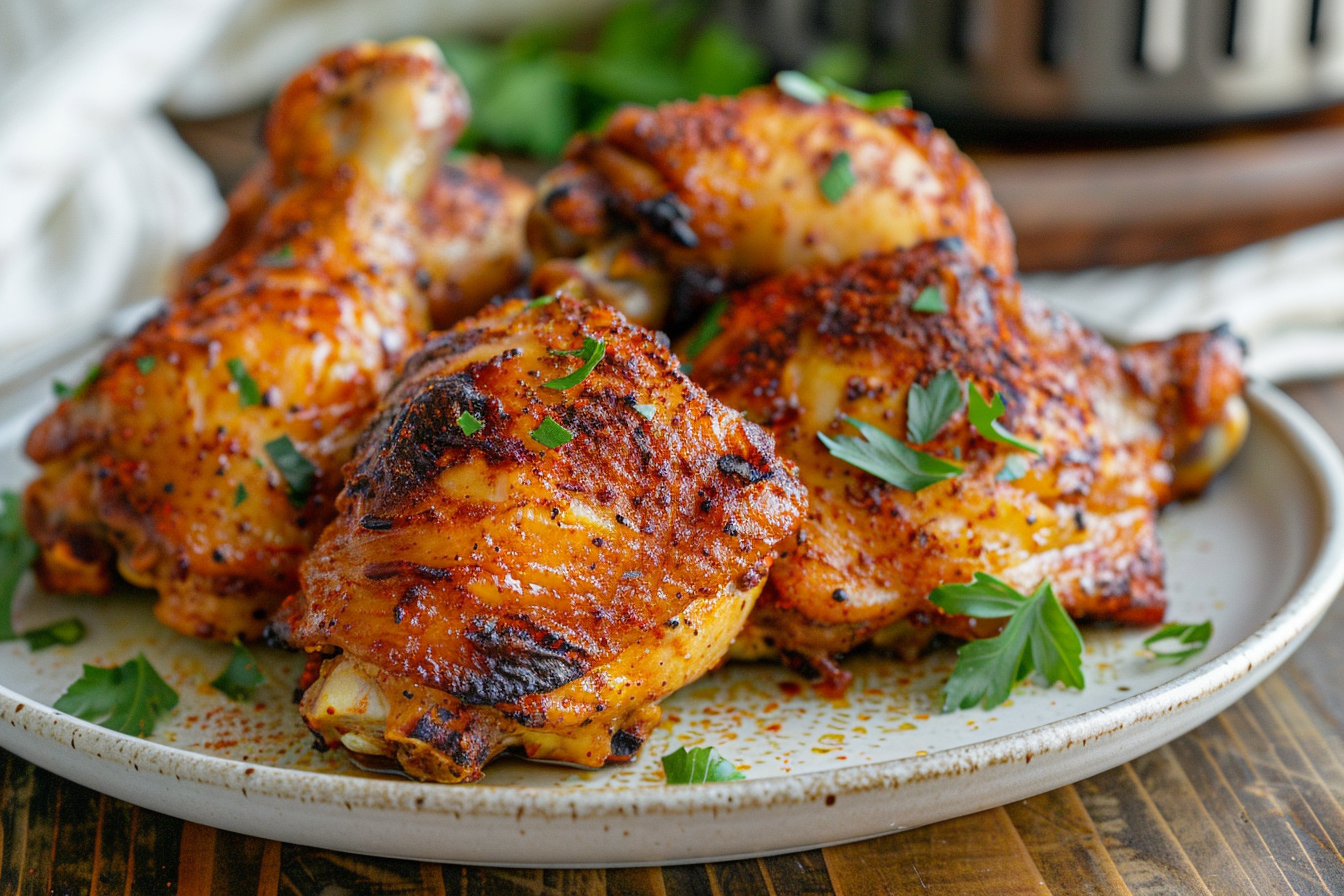 Airfryer-Hähnchenschenkel – fertig angerichtet