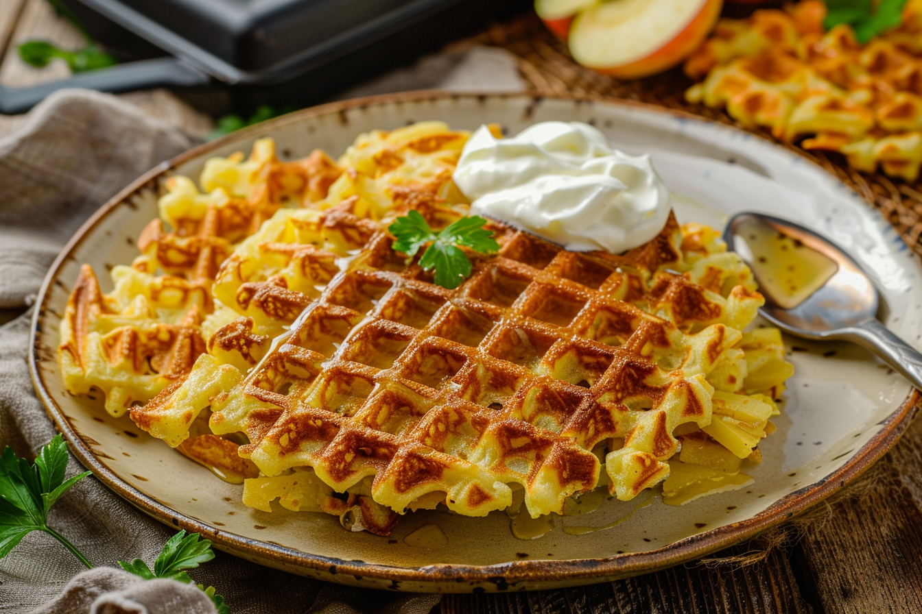 Kartoffelpuffer aus dem Waffeleisen – fertig angerichtet