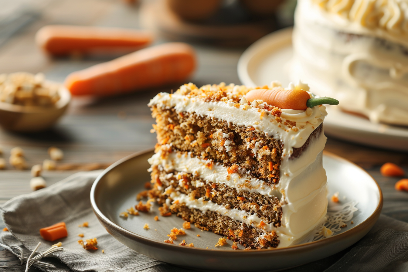 Saftiger Rüblikuchen mit Frischkäse-Frosting – fertig angerichtet