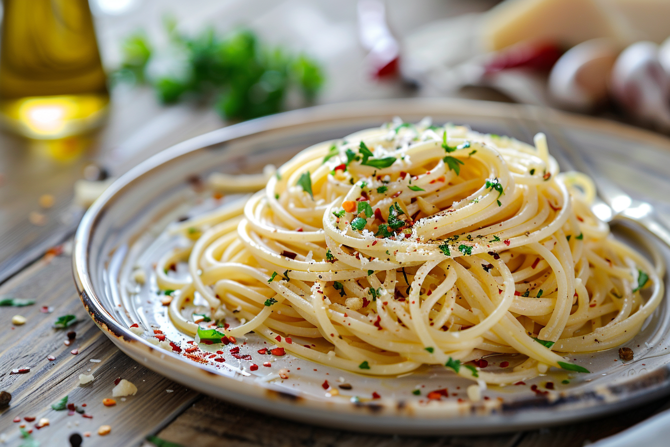 Spaghetti Aglio e Olio – fertig angerichtet