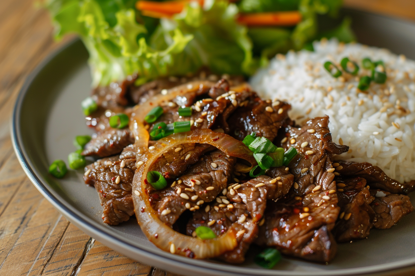 Bulgogi – koreanisches Marinierrind – fertig angerichtet