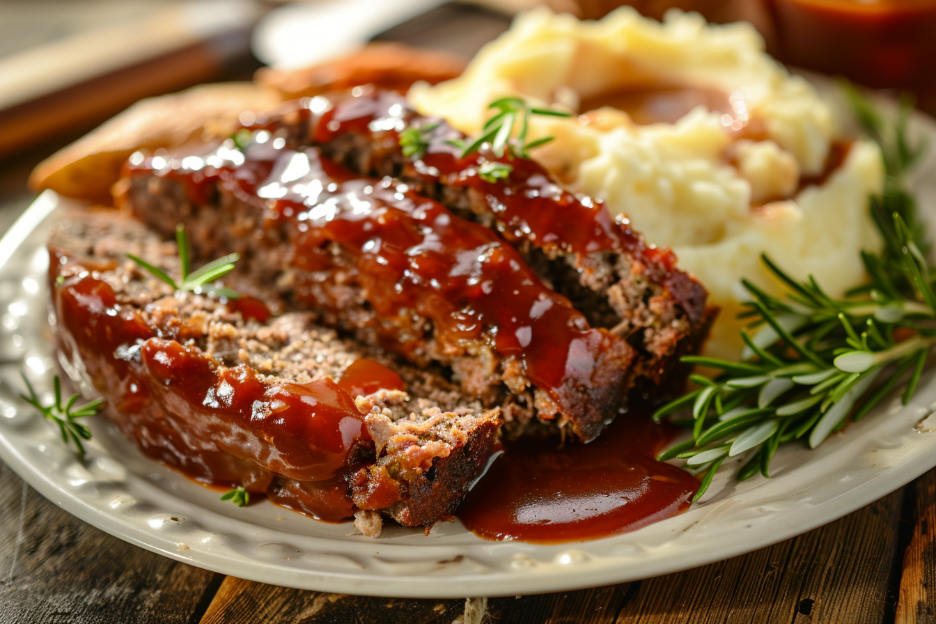 Meatloaf mit Kartoffelpüree – fertig angerichtet und serviert
