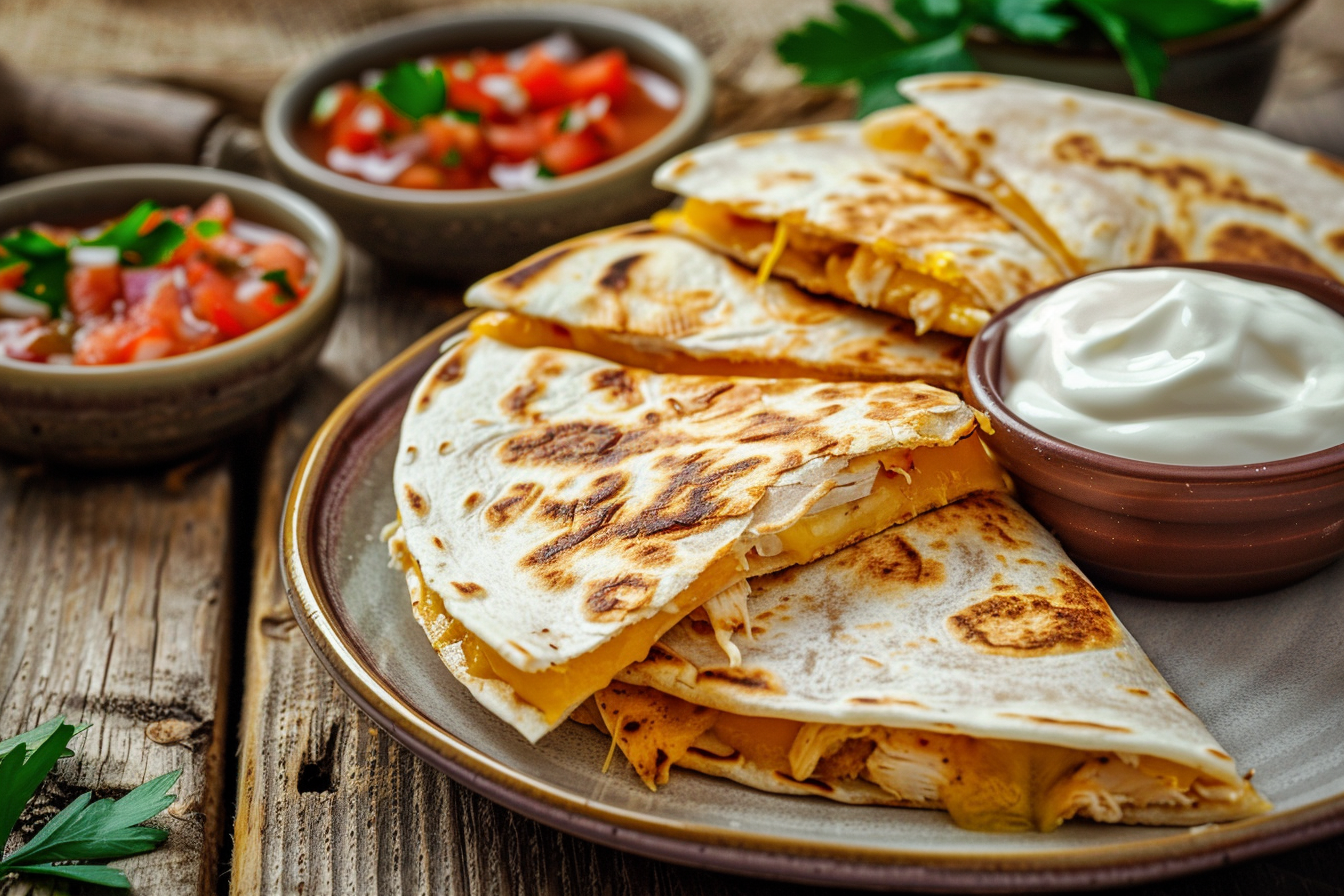 Quesadillas mit Hähnchen – fertig angerichtet