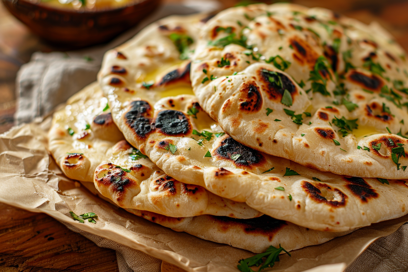 Naan-Brot – fertig angerichtet und serviert