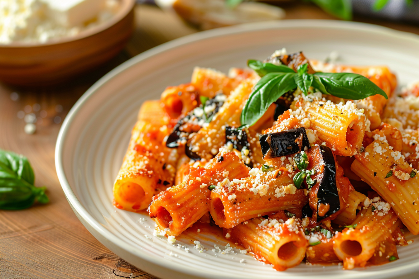 Rigatoni alla Norma – fertig angerichtet
