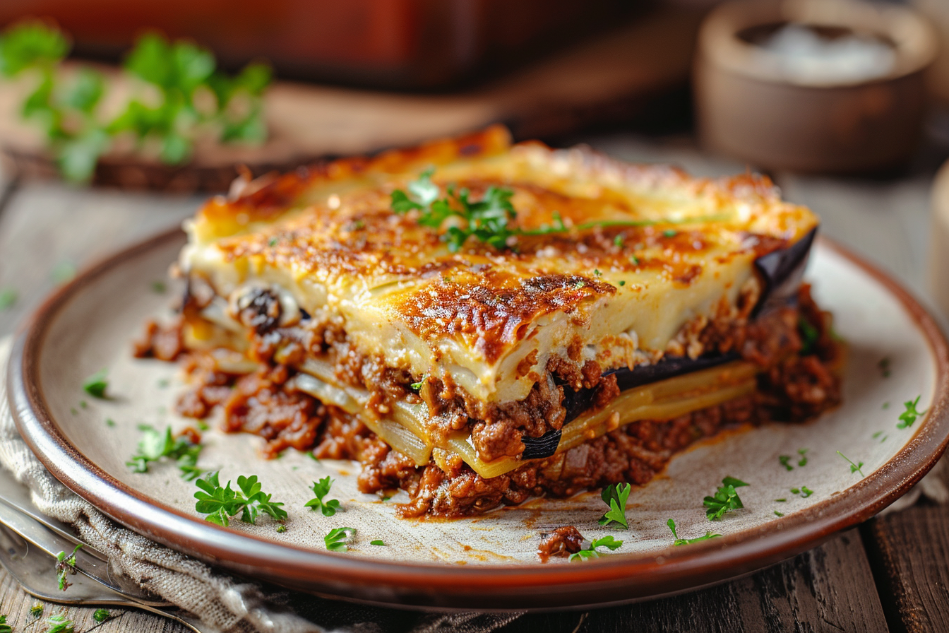 Moussaka – fertig angerichtet und serviert