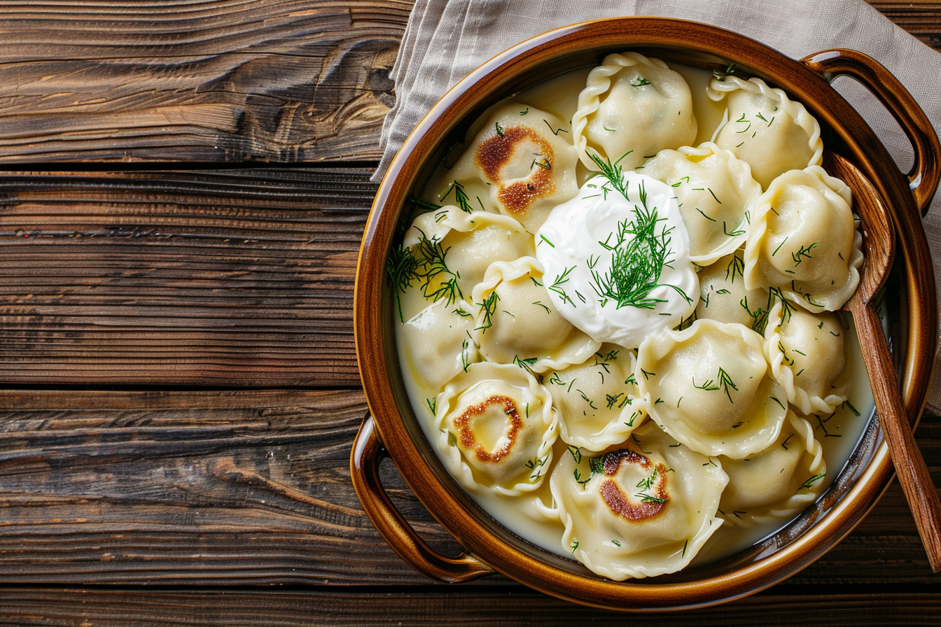 Pelmeni – fertig angerichtet und serviert